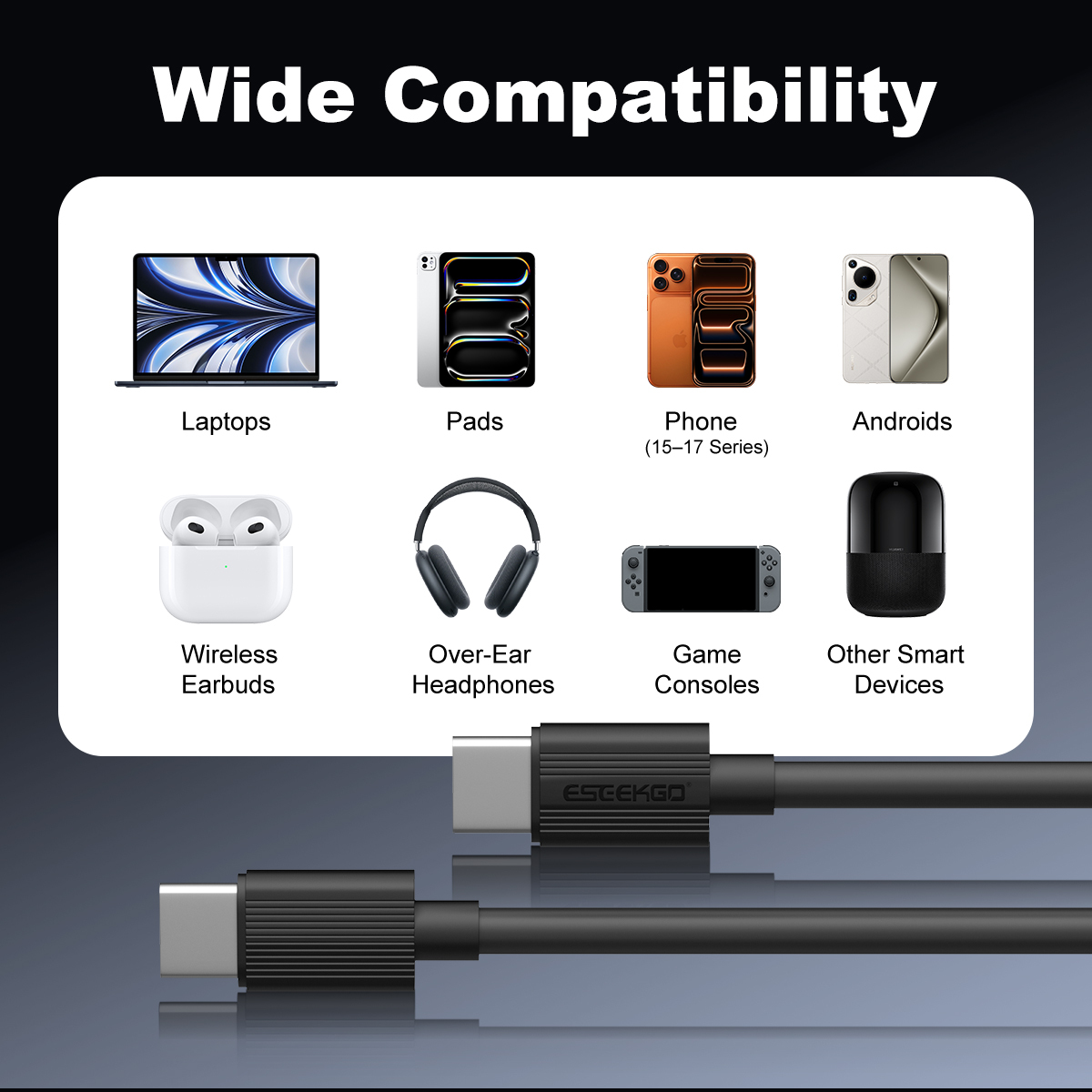 ESEEKGO G-01AB 3.0A 3.3FT Type-C to Type-C Charging Data Cable