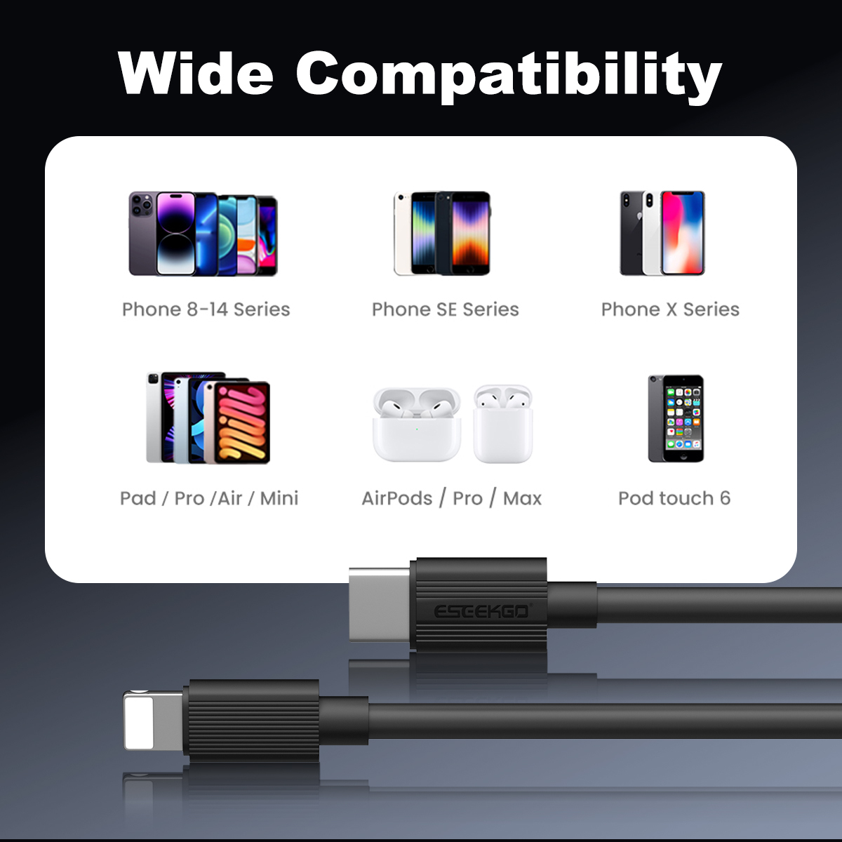 ESEEKGO G-04AB 3.0A 3.3FT Type-C to 8PIN Charging Data Cable