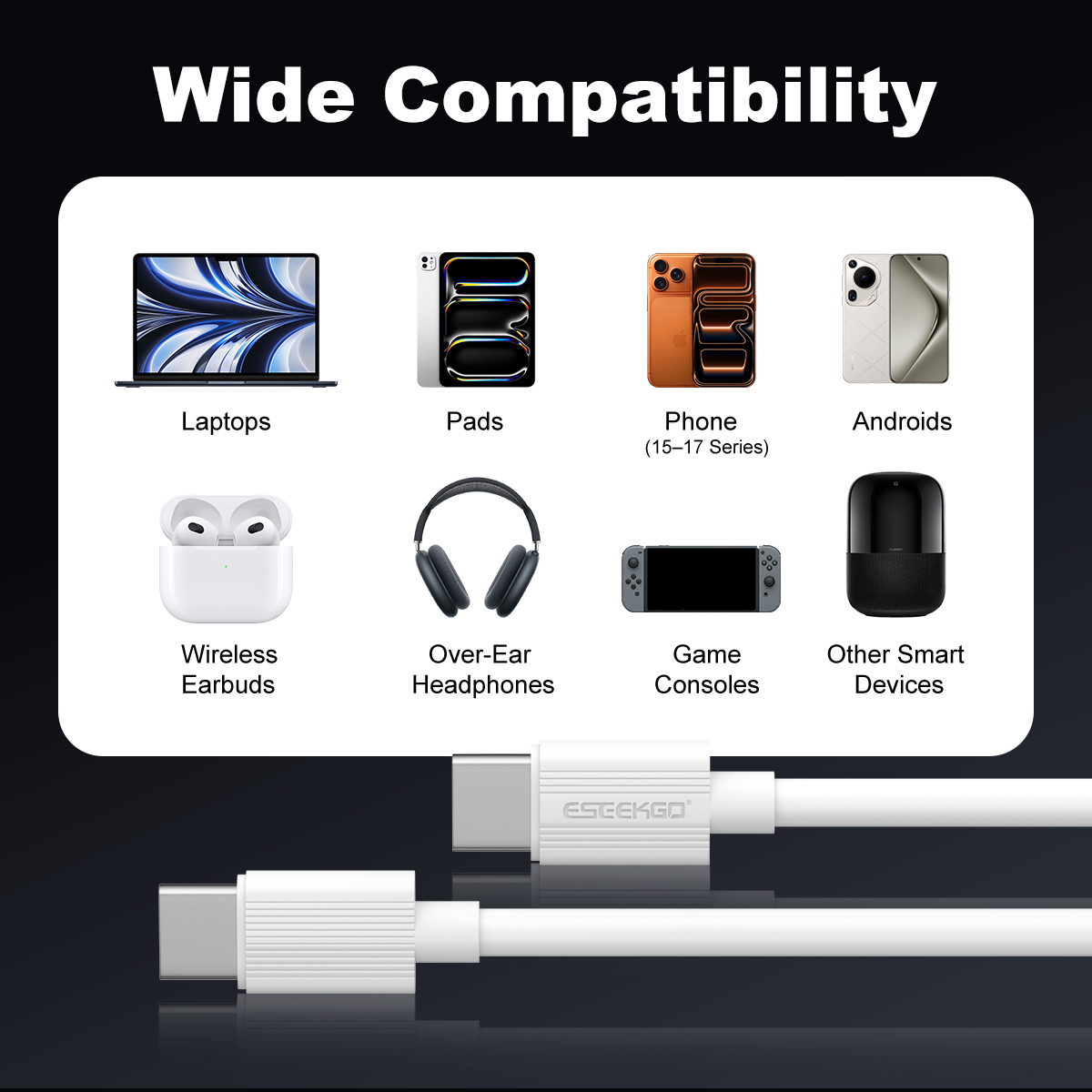 ESEEKGO G-01AW 3.0A 3.3FT Type-C to Type-C Charging Data Cable