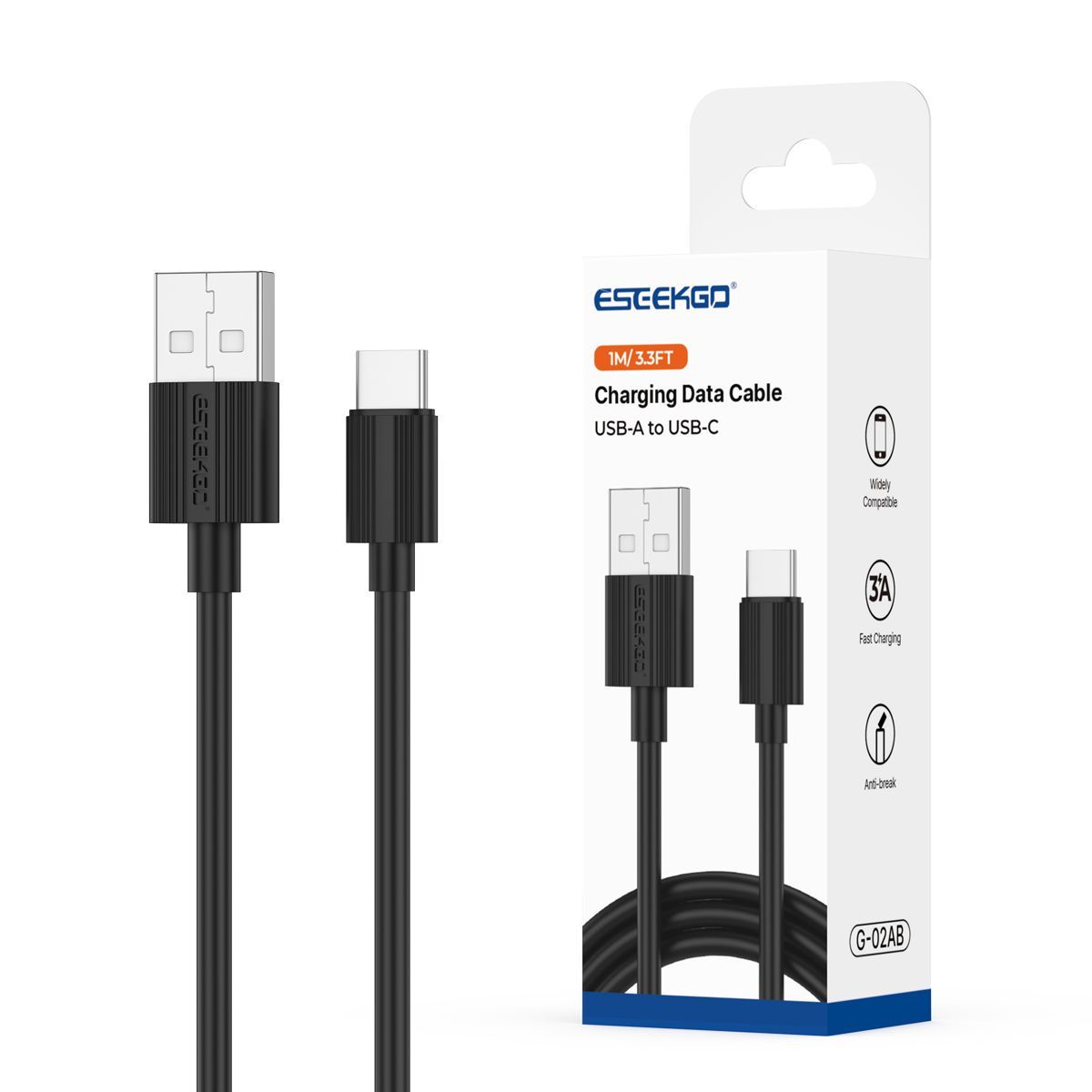 ESEEKGO G-02AB 3.0A 3.3FT USB To Type-C Charging Data Cable