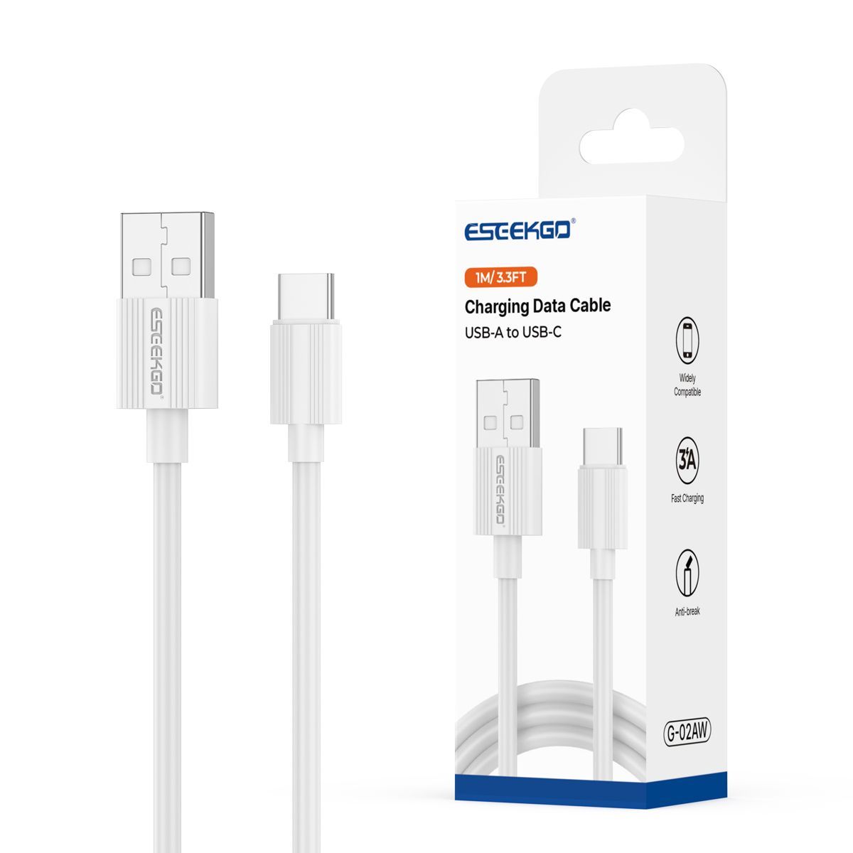 ESEEKGO G-02AW 3.0A 3.3FT USB To Type-C Charging Data Cable