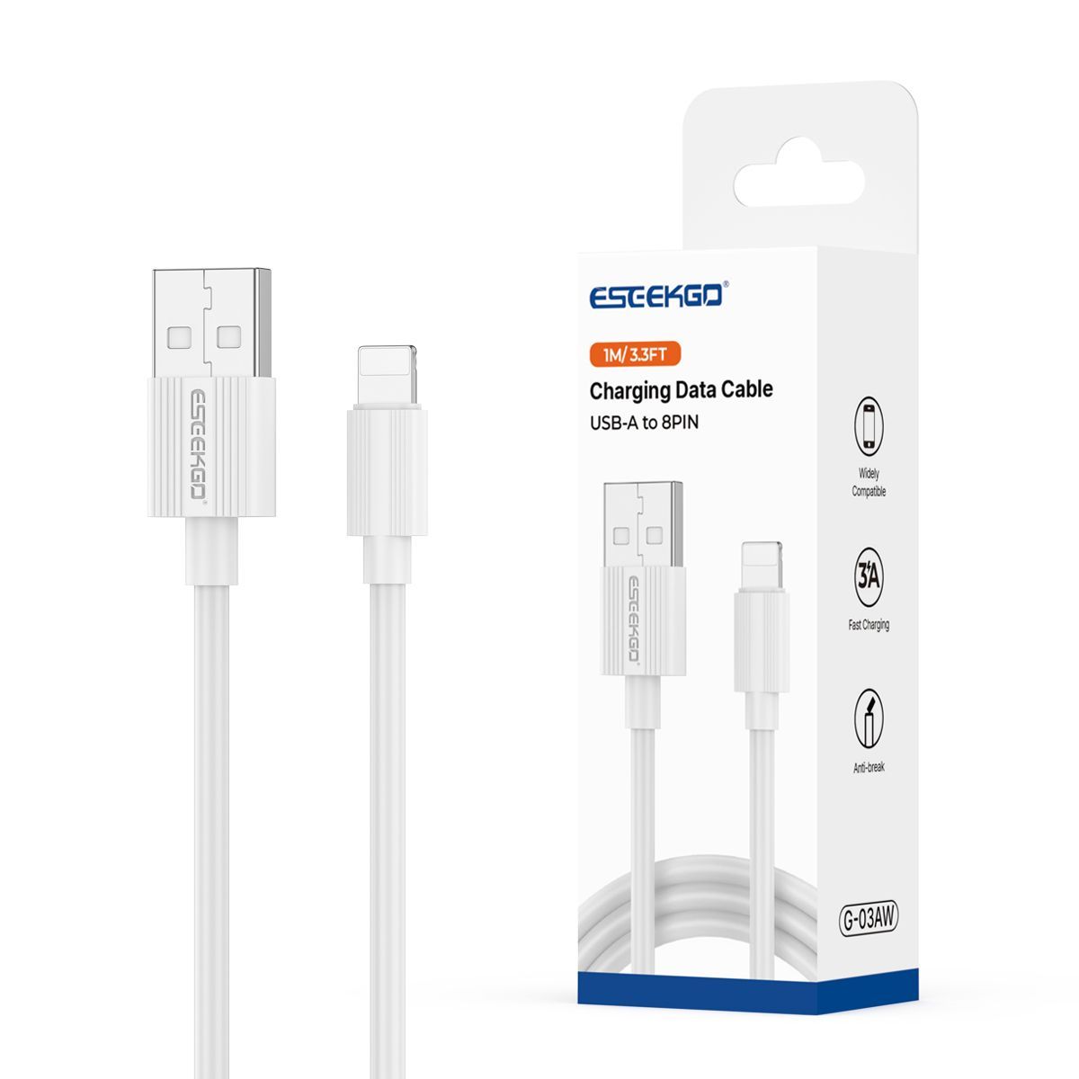 ESEEKGO G-03AW 3.0A 3.3FT USB To 8 PIN Charging Data Cable