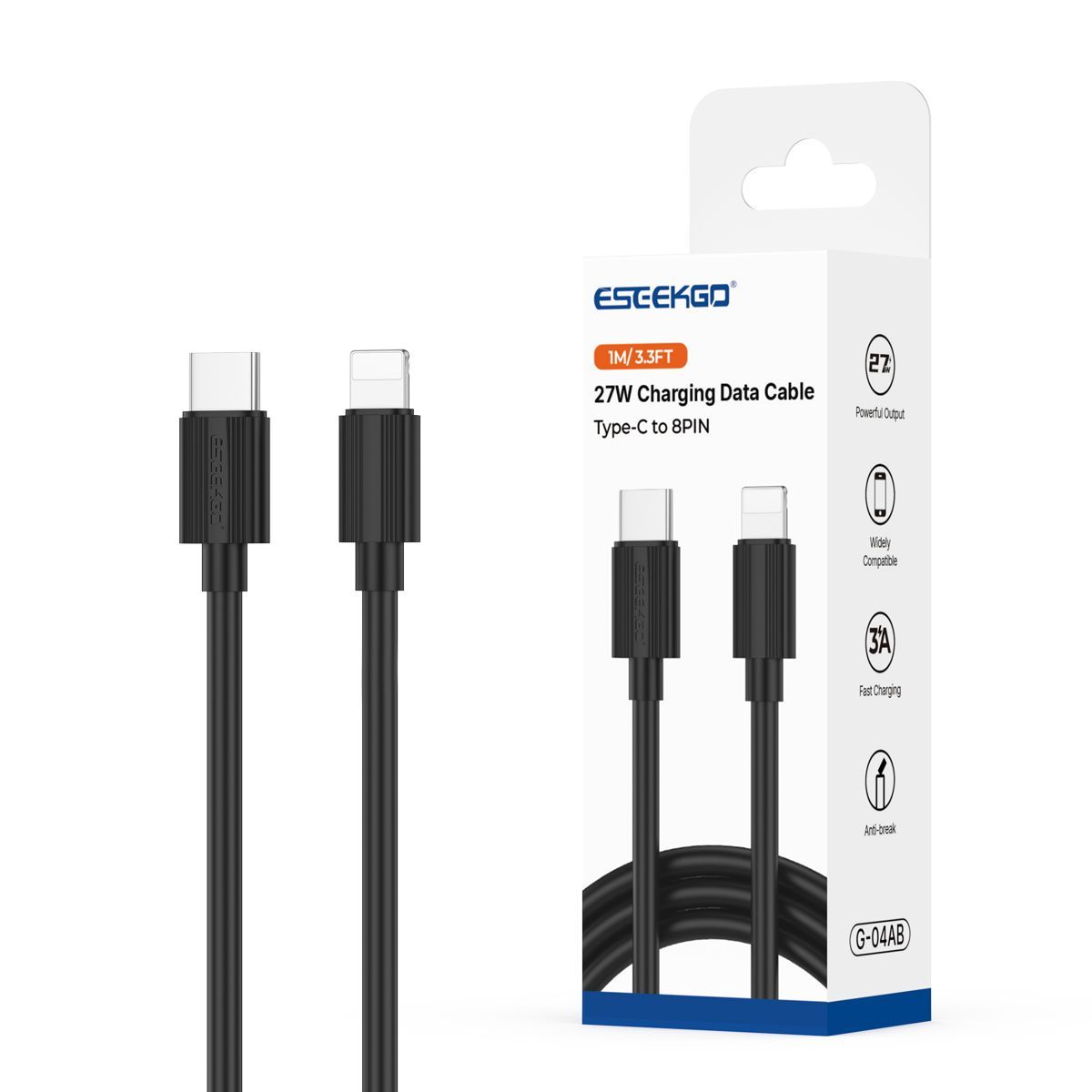 ESEEKGO G-04AB 3.0A 3.3FT Type-C to 8PIN Charging Data Cable