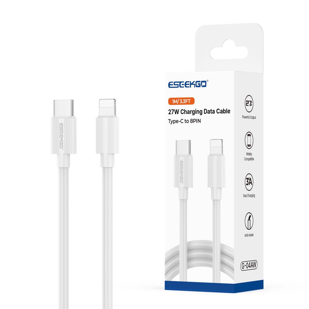 ESEEKGO G-04AW 3.0A 3.3FT Type-C to 8PIN Charging Data Cable
