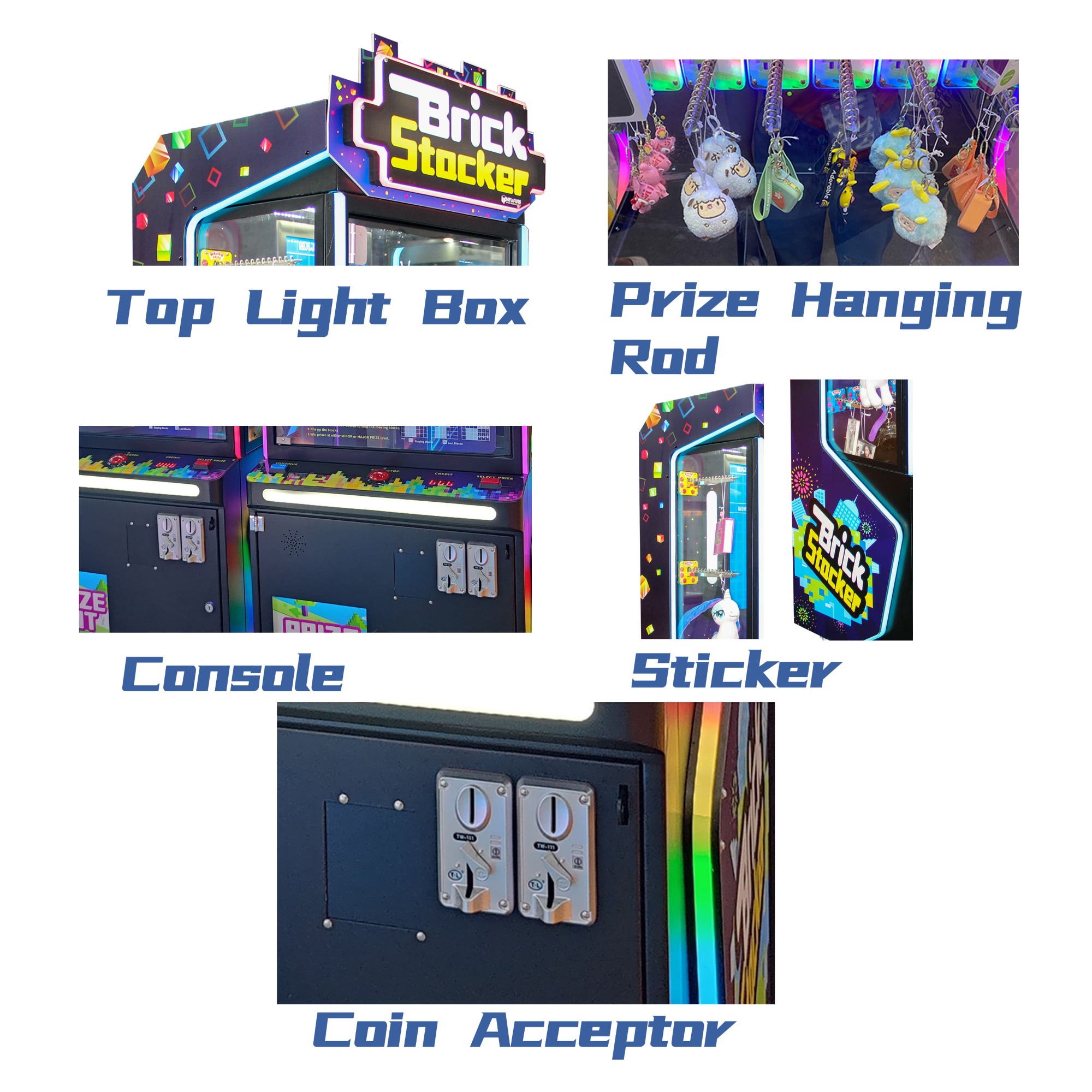 Arcade Game Coin Operated Brick Stacker Prize Machine Prize Machine