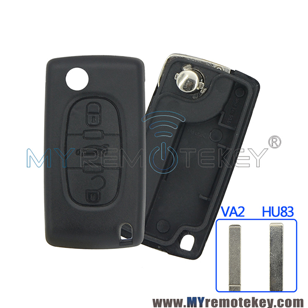 CE0523 Flip remote key shell case for Citroen Peugeot 3 button middle Trunk button