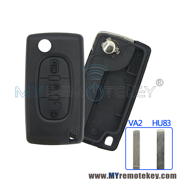 CE0523 Flip remote key shell case for Citroen Peugeot 3 button middle Light button