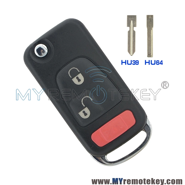 Flip key shell 2 button with panic HU39 for Mercedes Benz