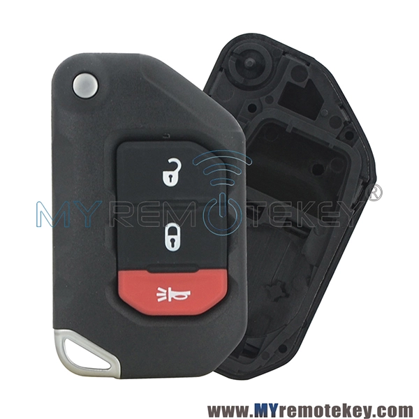 OHT1130261 Flip remote key case shell 2 button with panic for 2018 2019 Jeep Wrangler