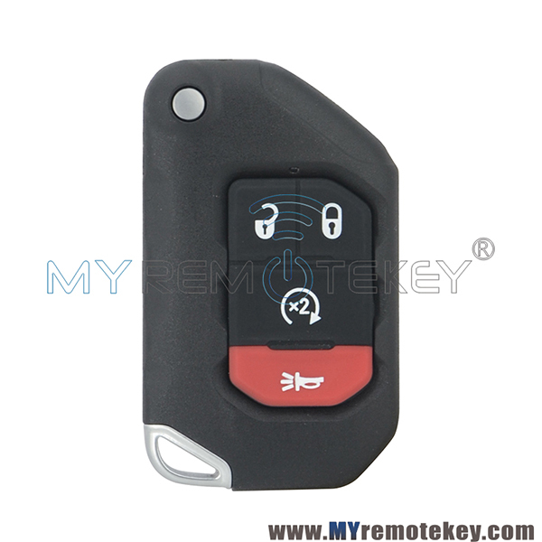 OHT1130261 Flip remote key case shell 3 button with panic for 2018 2019 Jeep Wrangler