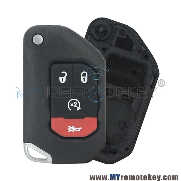 OHT1130261 Flip remote key case shell 3 button with panic for 2018 2019 Jeep Wrangler