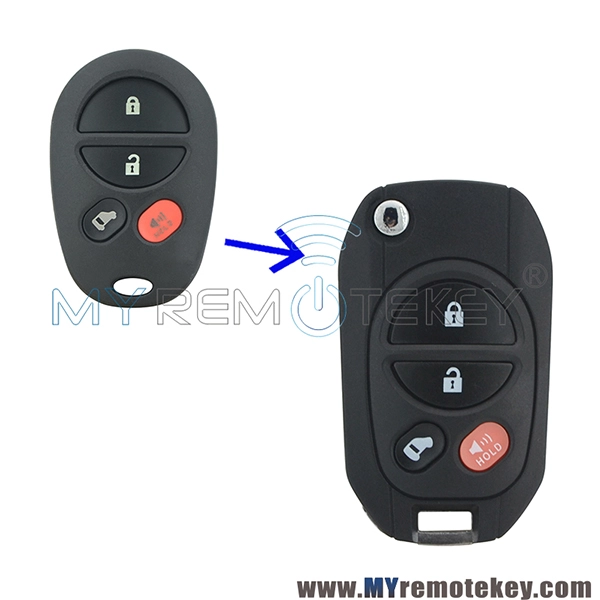 Modified flip key shell 4 button TOY43 blade for Toyota Sequoia remote key case