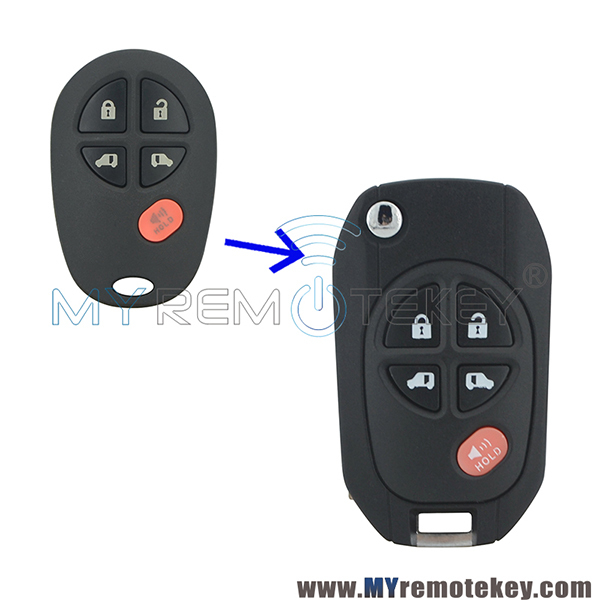 Modified flip key shell 5 button TOY43 blade for Toyota Sequoia remote key case
