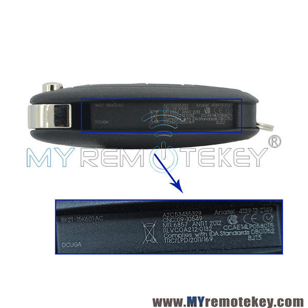 Flip remote Key 3 button 433MHz FSK BK2T-15K601-AC A2C53435329 ID83 chip/ ID49 for Ford Transit  2012 -2016 Tourneo Custom