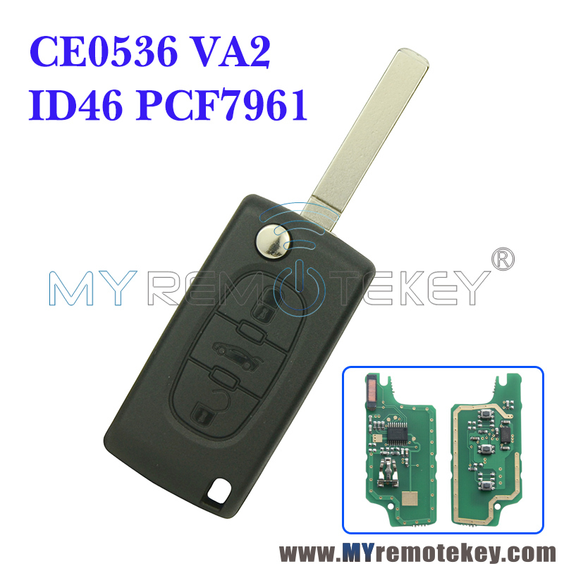 CE0536 Flip remote key for Citroen Peugeot 3 button 433 mhz VA2 PCF7961 ASK FSK electronic circuit board