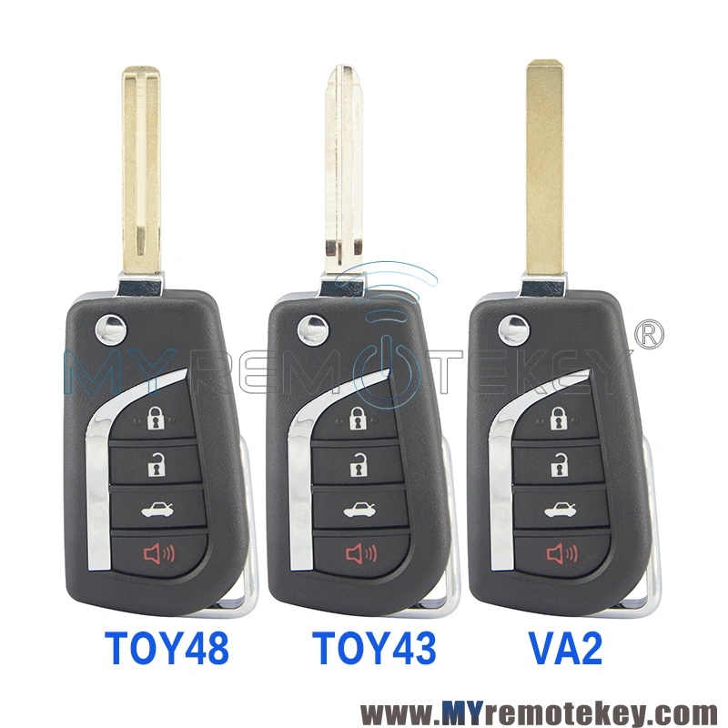 Flip remote key case shell VA2 TOY48 TOY43 4 button for Toyota HULIX Corolla Camry