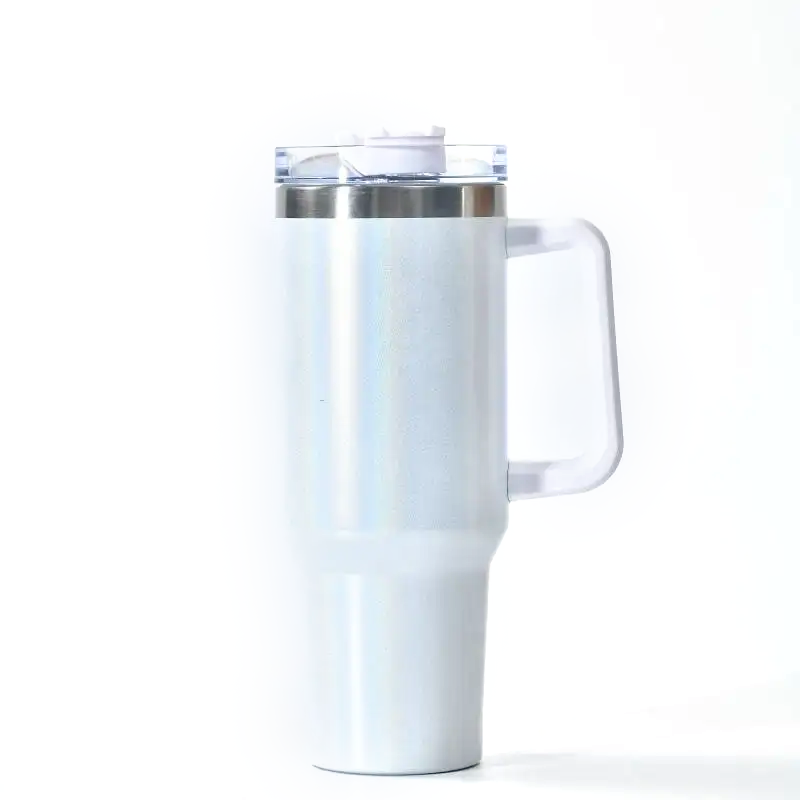 USA RTS 40oz V1 Sublimation rainbow shimmer glitter tumbler with handle