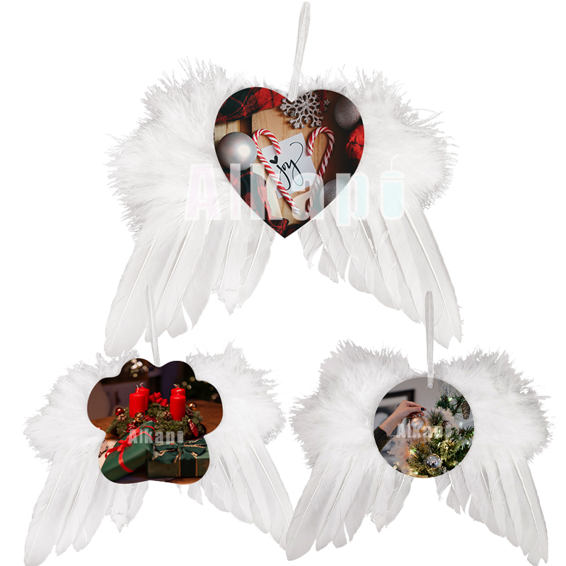 CHINESE WAREHOUSE MDF Sublimation Angel Wing Ornament For Christmas