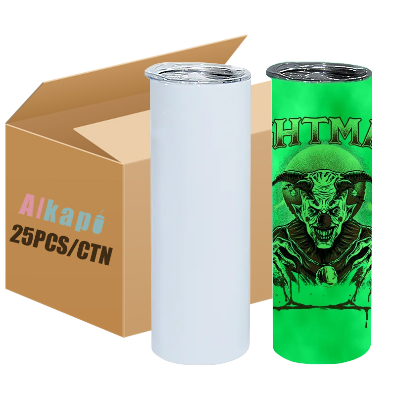 USA RTS 20oz Sublimation Blank Glow Straight Tumbler (white to green)
