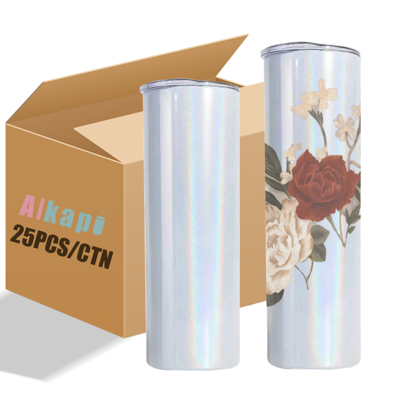 USA RTS 20oz 30oz Sublimation Blank Rainbow Shimmer Glitter Straight Tumbler With Plastic Straw