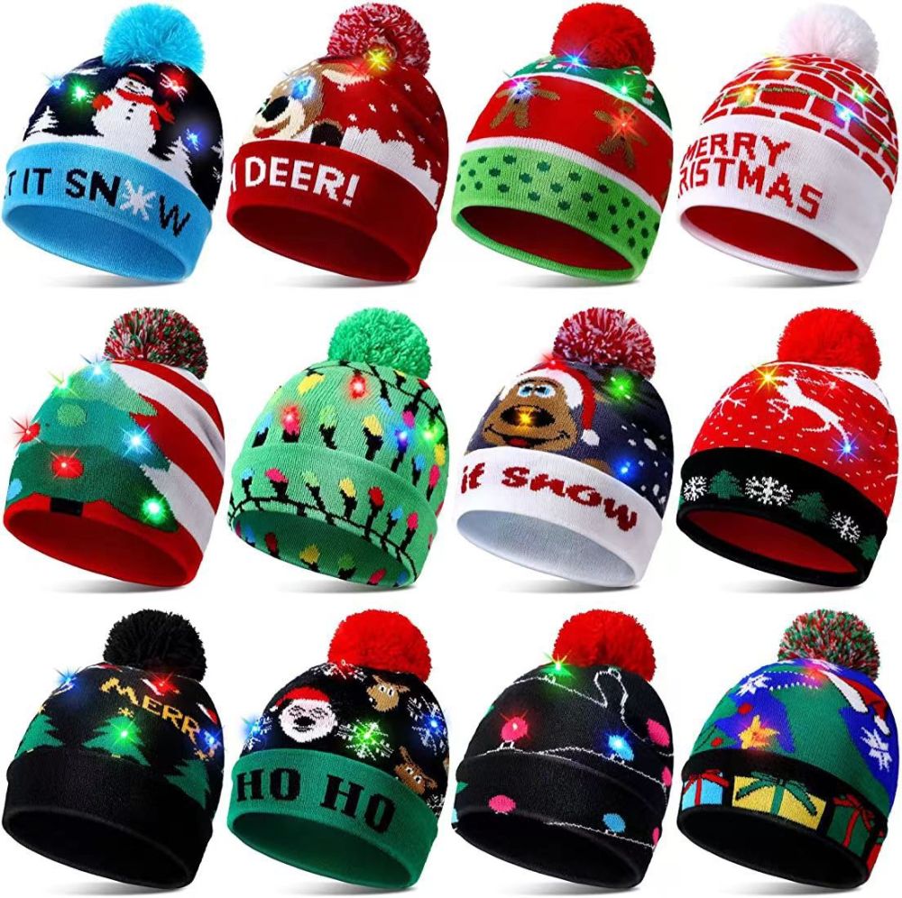 Chinese Warehouse Christmas LED Light Knitted Hat for Adults Mixed Styles