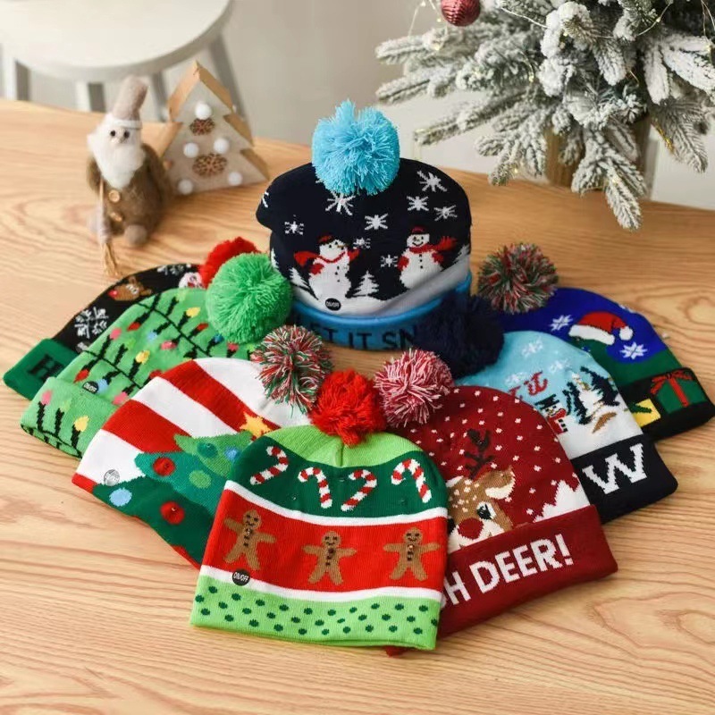 Chinese Warehouse Christmas LED Light Knitted Hat for Adults Mixed Styles