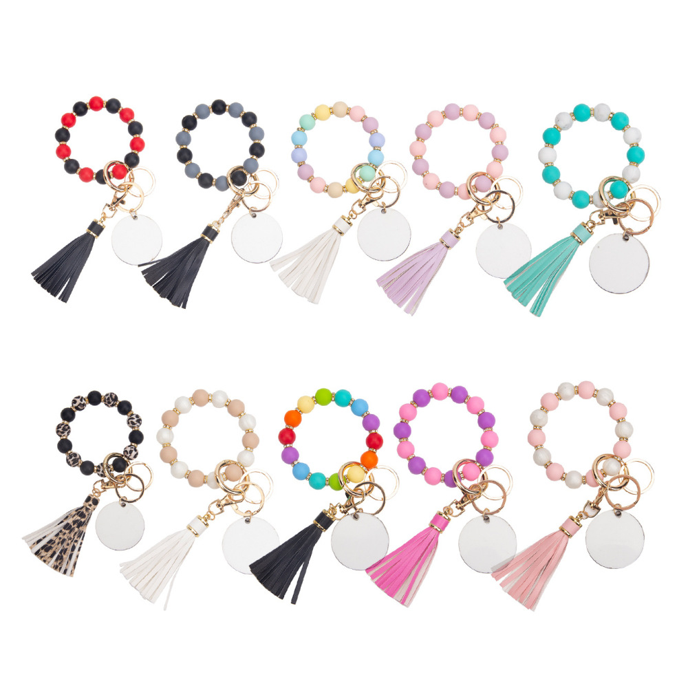 CHINESE WAREHOUSE Mixed color Silicone Bracelet with MDF sublimation part and leather tassel