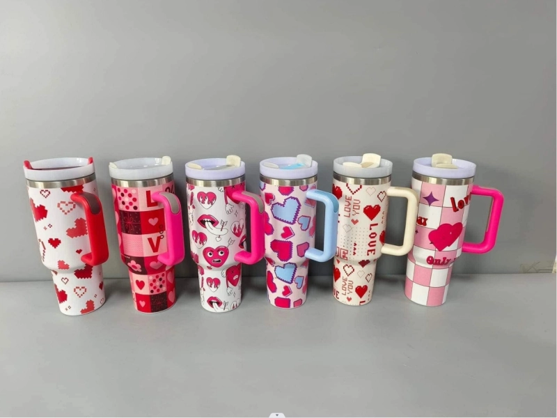 CHINESE WAREHOUSE 40oz Valentine's Day Design Tumblers with Handle