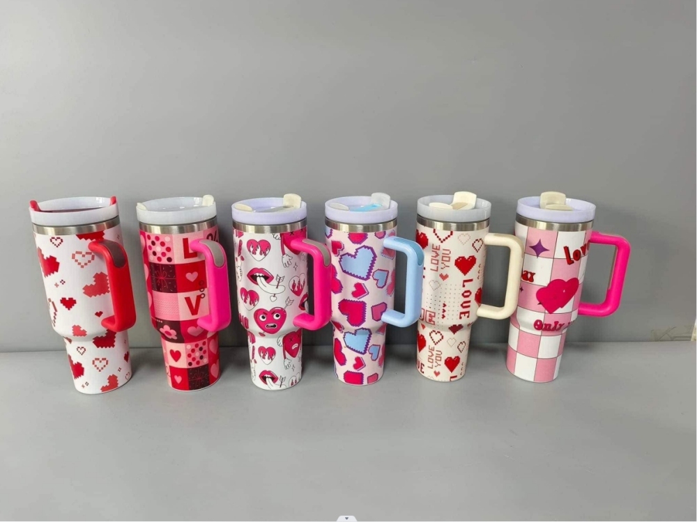 CHINESE WAREHOUSE 40oz Valentine's Day Design Tumblers with Handle
