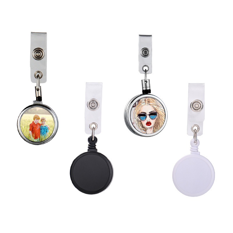 CHINESE WAREHOUSE Sublimation Blank Metal Telescopic Badge Reel Buckle with Back Clip