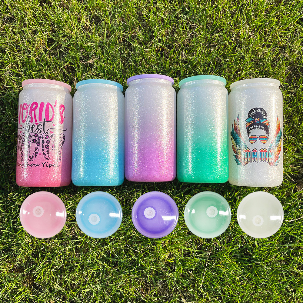 CHINESE WAREHOUSE 16oz Solid Luxury Powder Glitter Sublimation Glass Tumblers