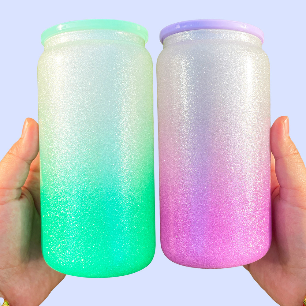 CHINESE WAREHOUSE 16oz Solid Luxury Powder Glitter Sublimation Glass Tumblers
