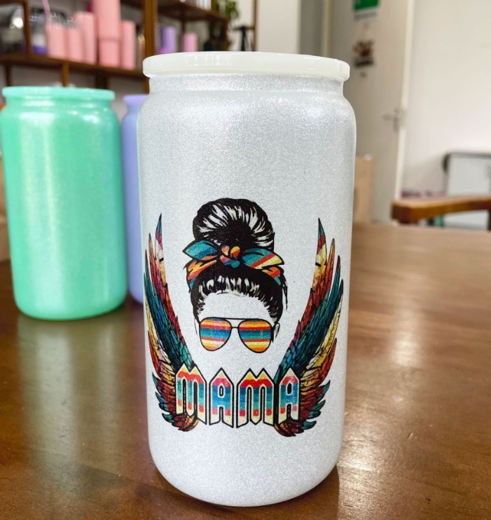 CHINESE WAREHOUSE 16oz Solid Luxury Powder Glitter Sublimation Glass Tumblers