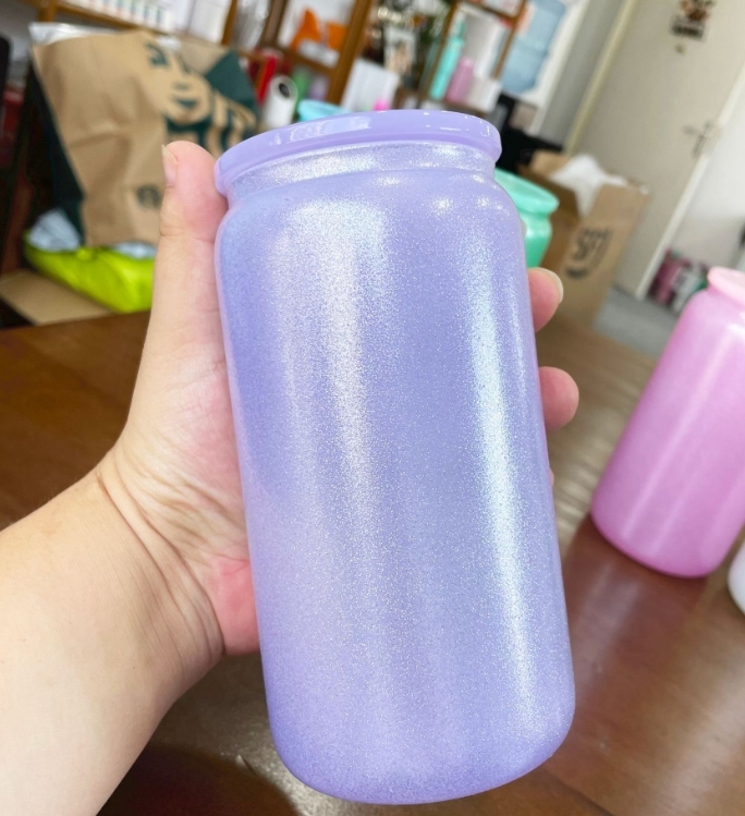 CHINESE WAREHOUSE 16oz Solid Luxury Powder Glitter Sublimation Glass Tumblers