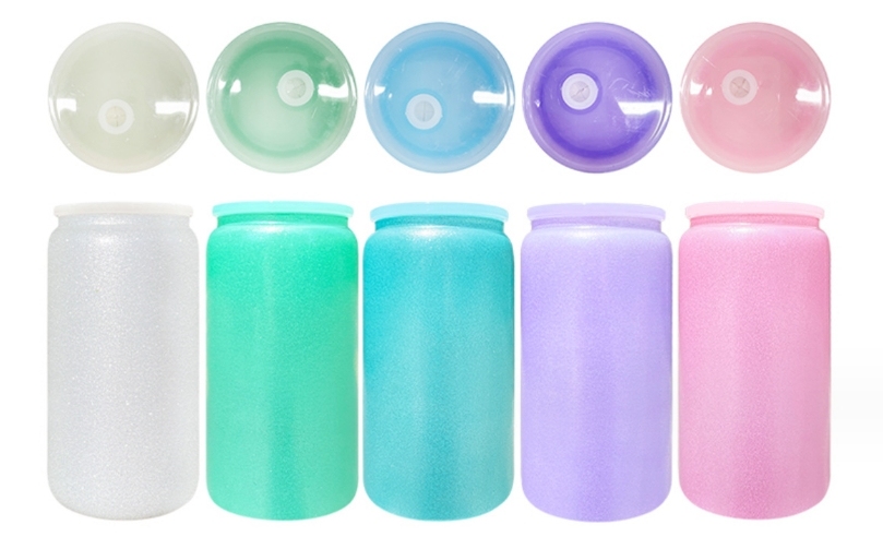 CHINESE WAREHOUSE 16oz Solid Luxury Powder Glitter Sublimation Glass Tumblers