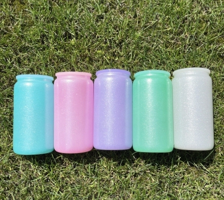 CHINESE WAREHOUSE 16oz Solid Luxury Powder Glitter Sublimation Glass Tumblers