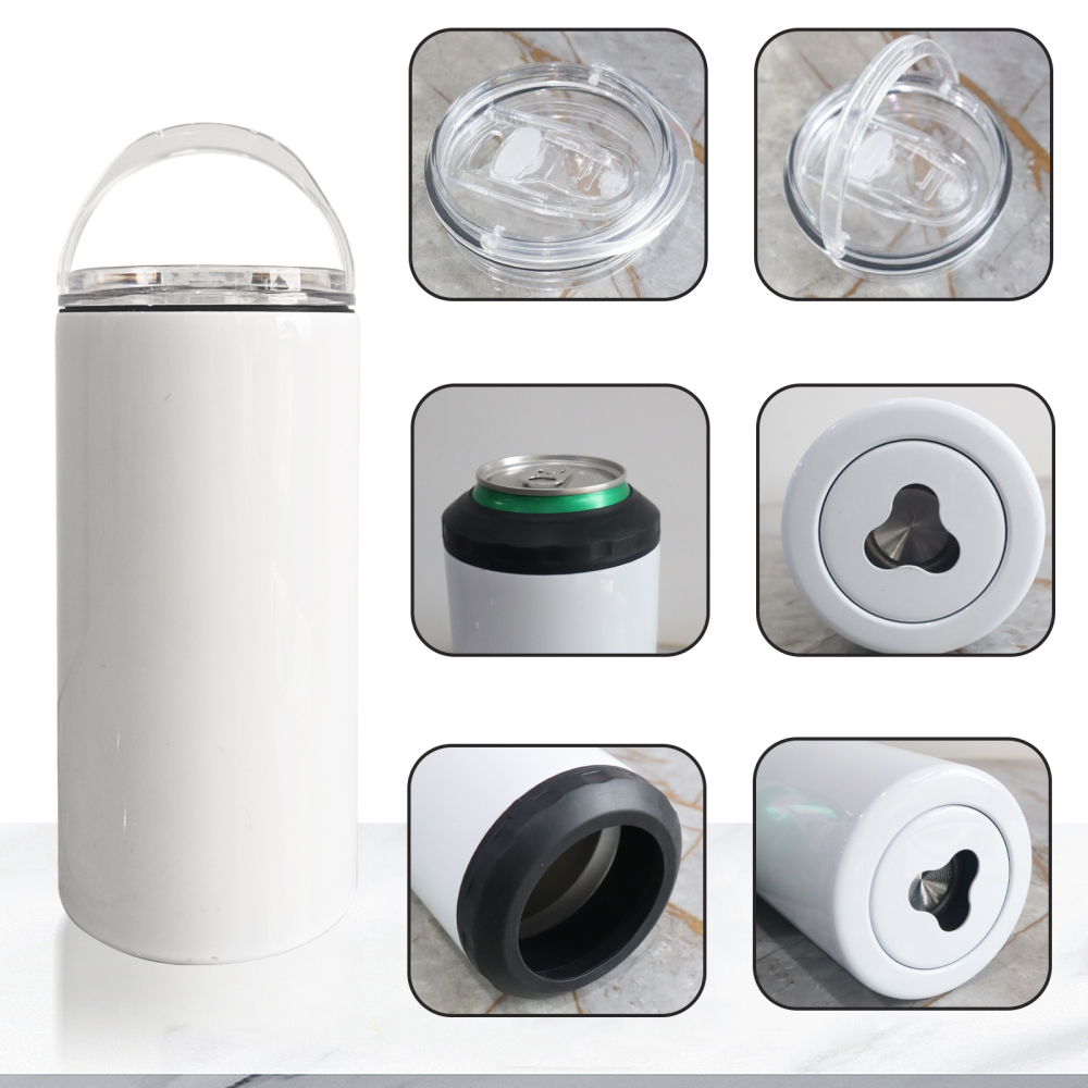 CHINESE WAREHOUSE 16oz 4 in 1 Sublimation Can Cooler With Bottle Opener