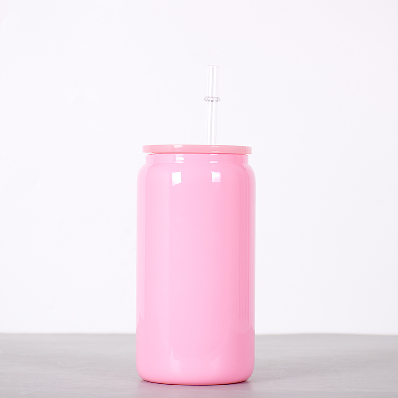 CHINESE WAREHOUSE Sublimation 16oz Black Glass Can With Plastic Straw