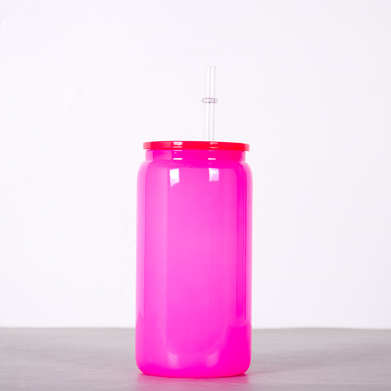 CHINESE WAREHOUSE Sublimation 16oz Black Glass Can With Plastic Straw
