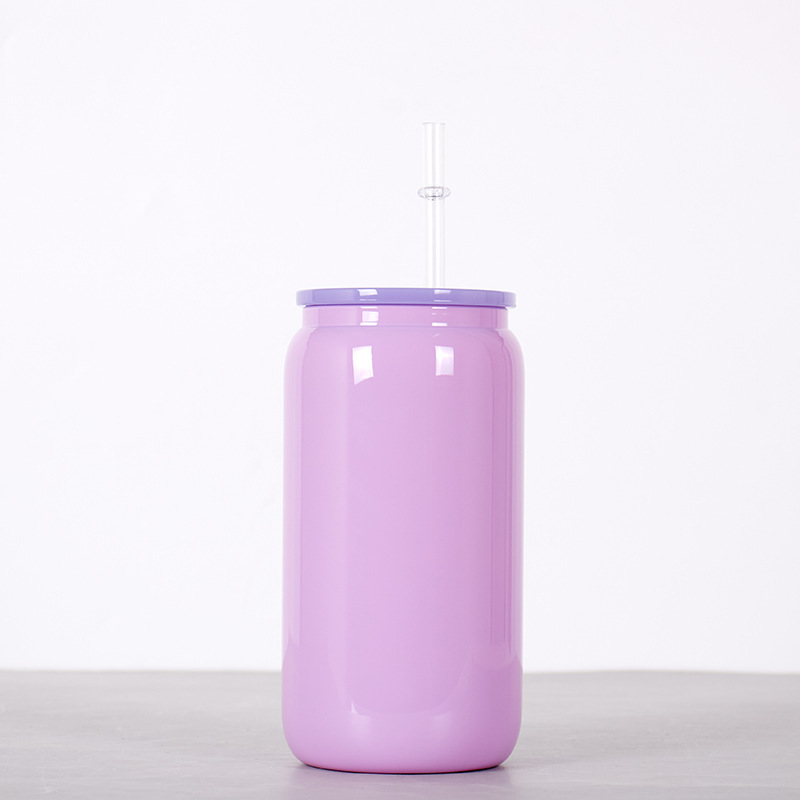 CHINESE WAREHOUSE Sublimation 16oz Black Glass Can With Plastic Straw