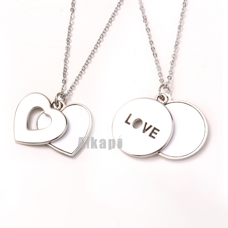 CHINESE WAREHOUSE Single Side Sublimation Blank Metal Necklack Heart and Round Shape