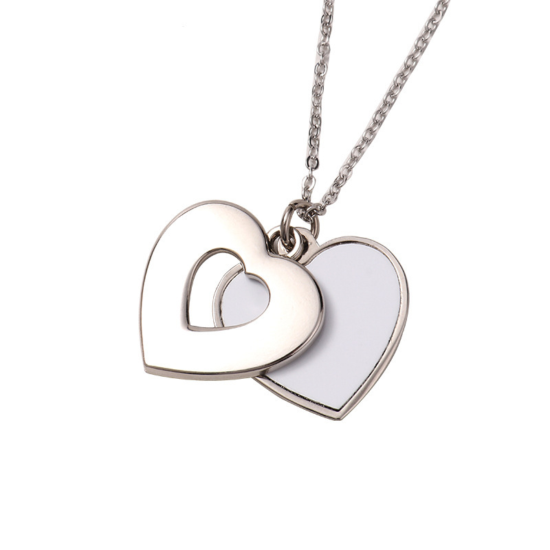 CHINESE WAREHOUSE Single Side Sublimation Blank Metal Necklack Heart and Round Shape