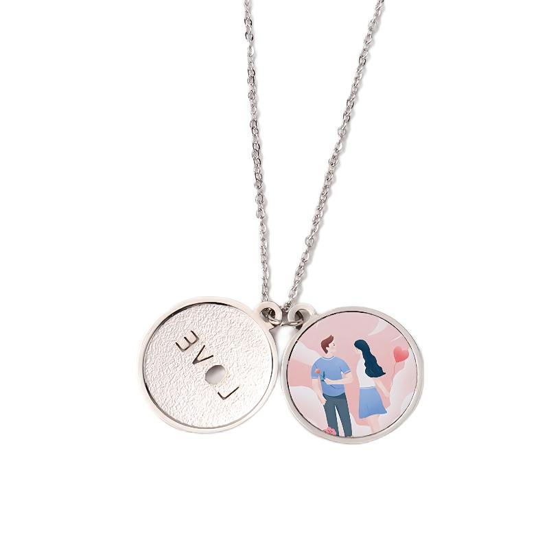 CHINESE WAREHOUSE Single Side Sublimation Blank Metal Necklack Heart and Round Shape