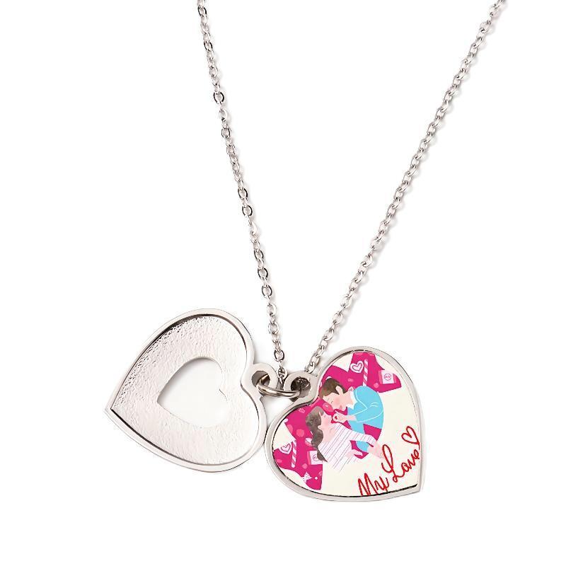 CHINESE WAREHOUSE Single Side Sublimation Blank Metal Necklack Heart and Round Shape