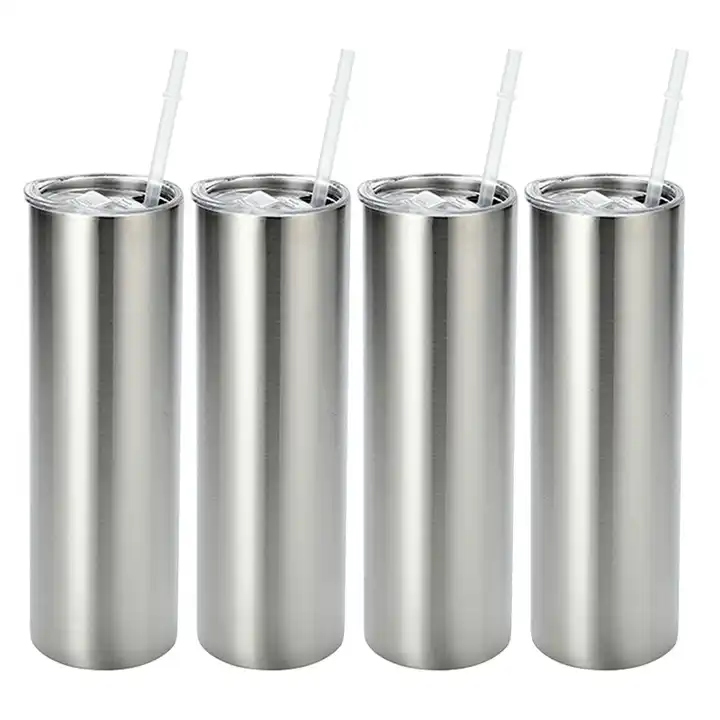 USA RTS 20oz Sublimation Silver Stainless Steel Tumbler With Plastic Straw