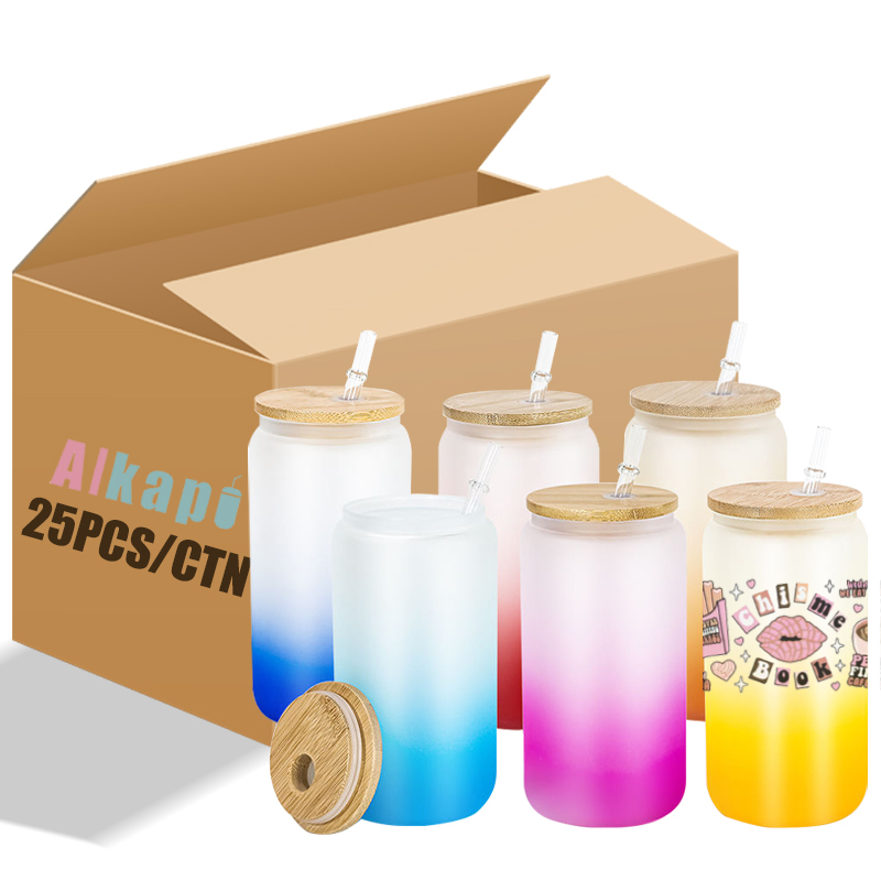 USA RTS 16oz Sublimation Blank Ombre Gradient Frosted Glass Can