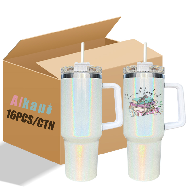 USA RTS 40oz V1 Sublimation Rainbow Shimmer Glitter Tumbler With Handle
