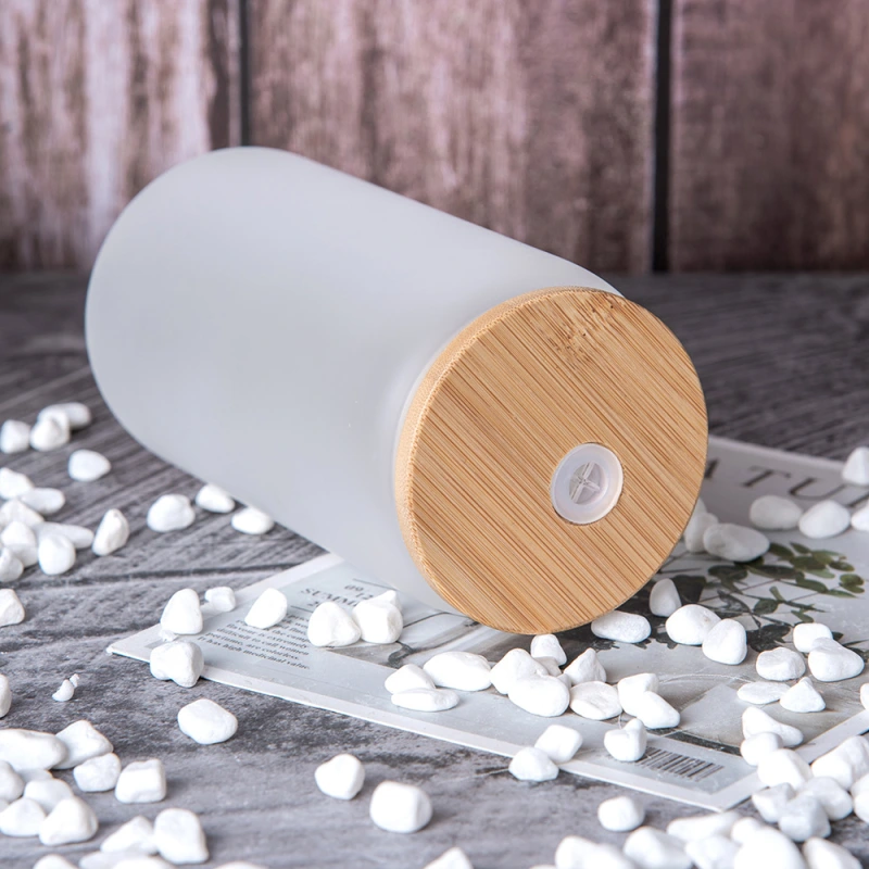 USA RTS 16oz Sublimation Blank Frosted Glass Can with bamboo lid and plastic straw