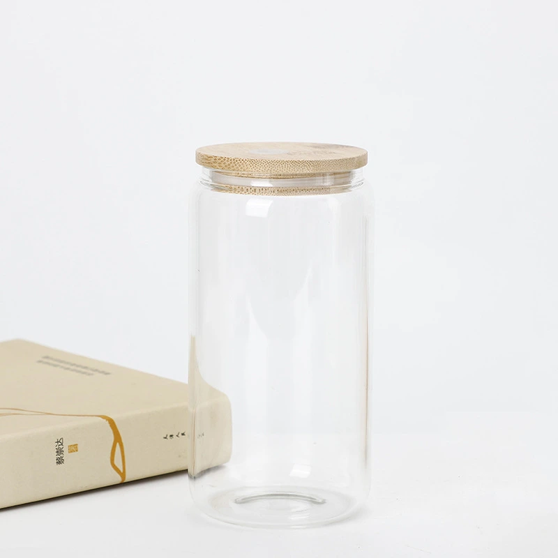 USA RTS 16oz Sublimation Blank Clear Glass Can With Bamboo Lid And ...