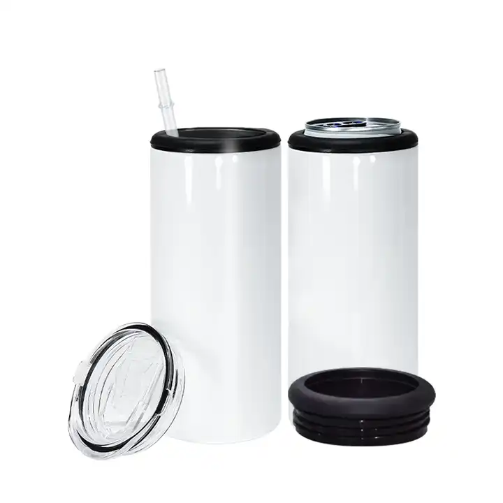 USA RTS 16oz Sublimation Blank 4 in 1 Can Cooler With Dual Lid